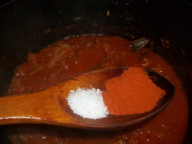 Adding Red Pepper and Salt