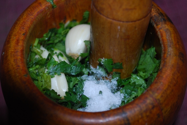 Smashing Garlic Herbs and Salt