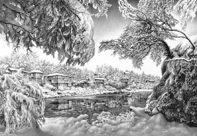 A winter scene by Georgian artist Guram Dolenjashvili 